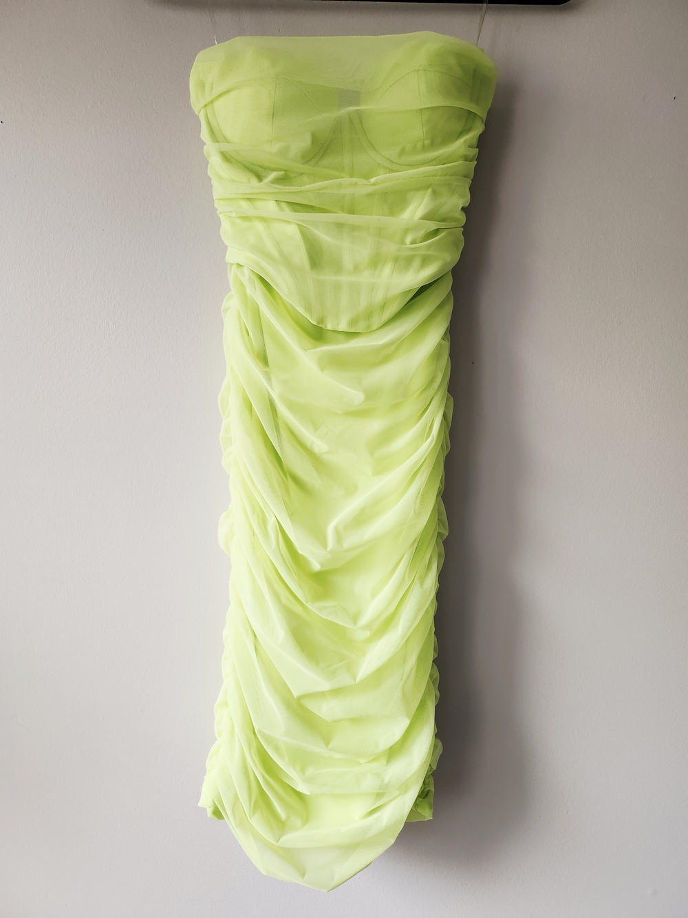 Oh Polly Neon Lime Strapless Ruched Mini Dress - Picture 3 of 11